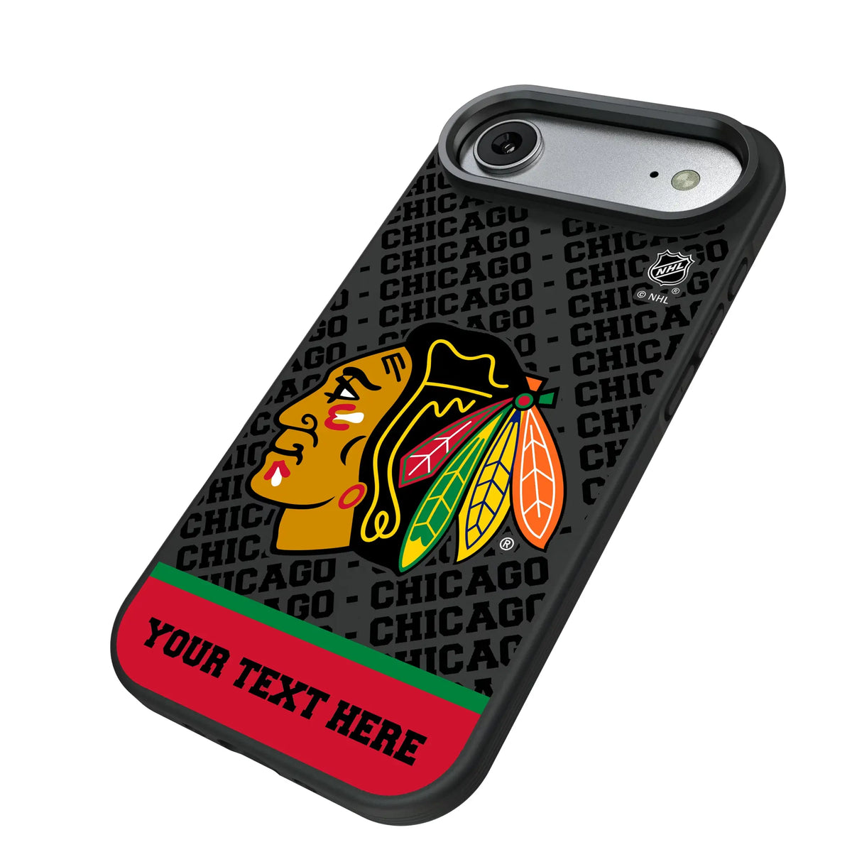Chicago Blackhawks Personalized EndZone Plus iPhone Bump Phone Case for Apple iPhone - Isometric View#Device_iPhone Air