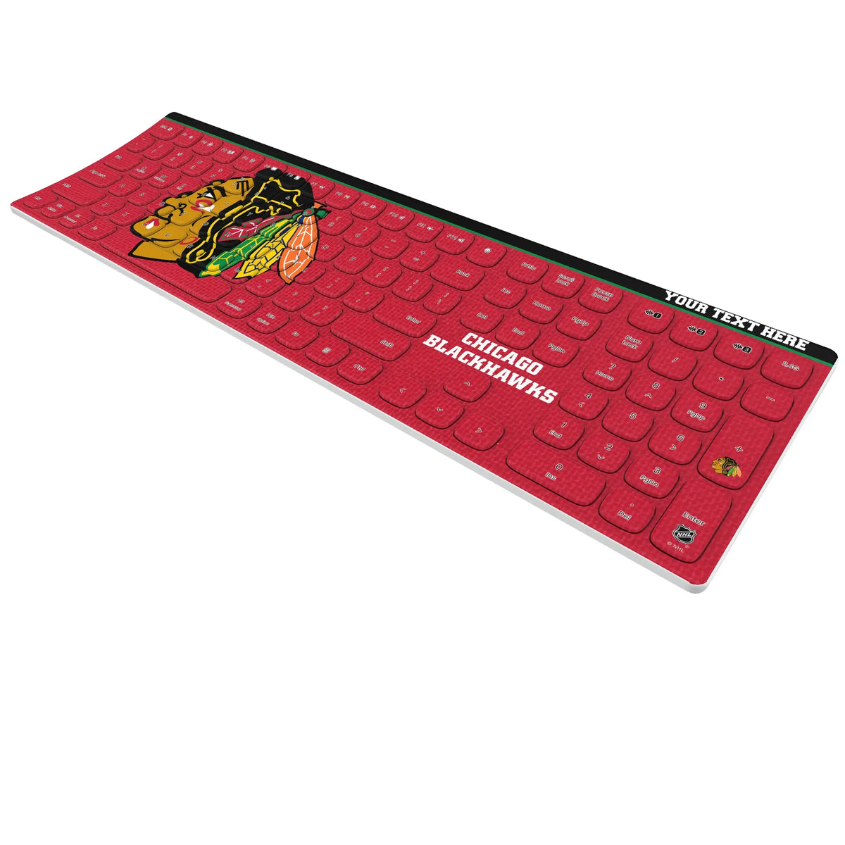 Chicago Blackhawks Personalized Endzone Solid KKB605 Curved Wireless Keyboard - Isometric View