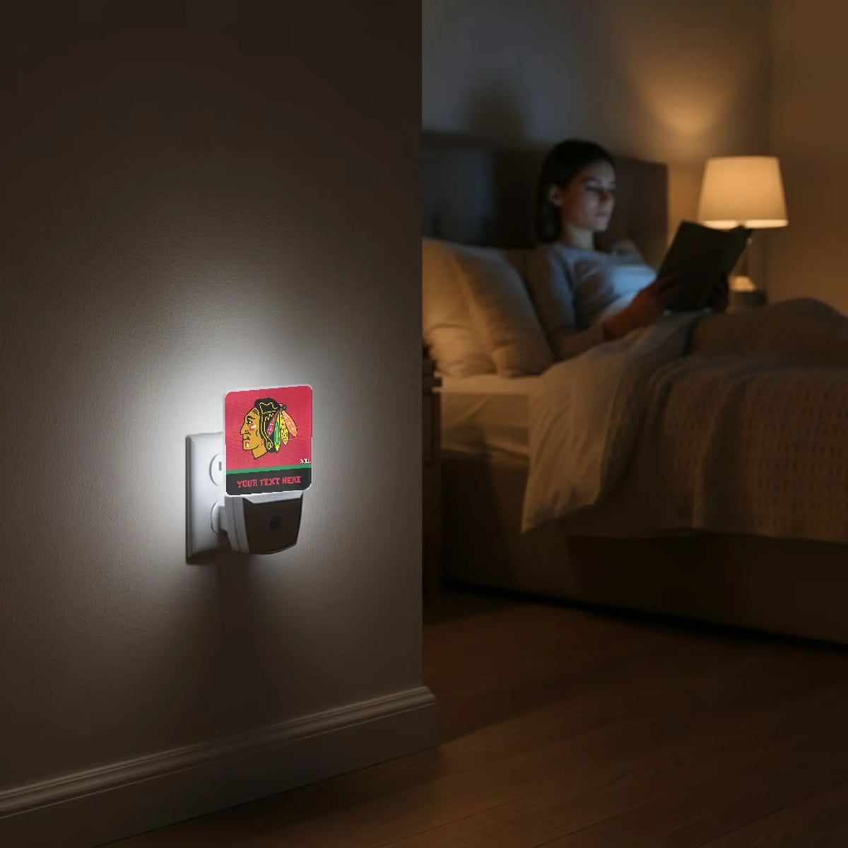 Chicago Blackhawks Personalized Endzone Solid Night Light 2-Pack - Lifestyle