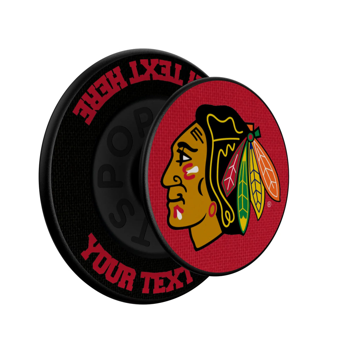 Chicago Blackhawks Personalized Endzone Solid Popsockets Round Magnetic - Isometric View