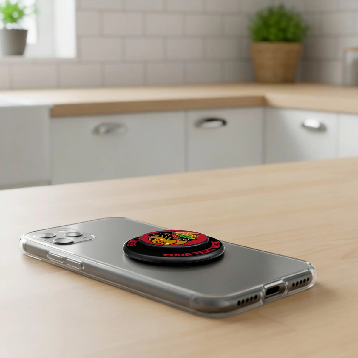 Chicago Blackhawks Personalized Endzone Solid Popsockets Round Magnetic - Lifestyle