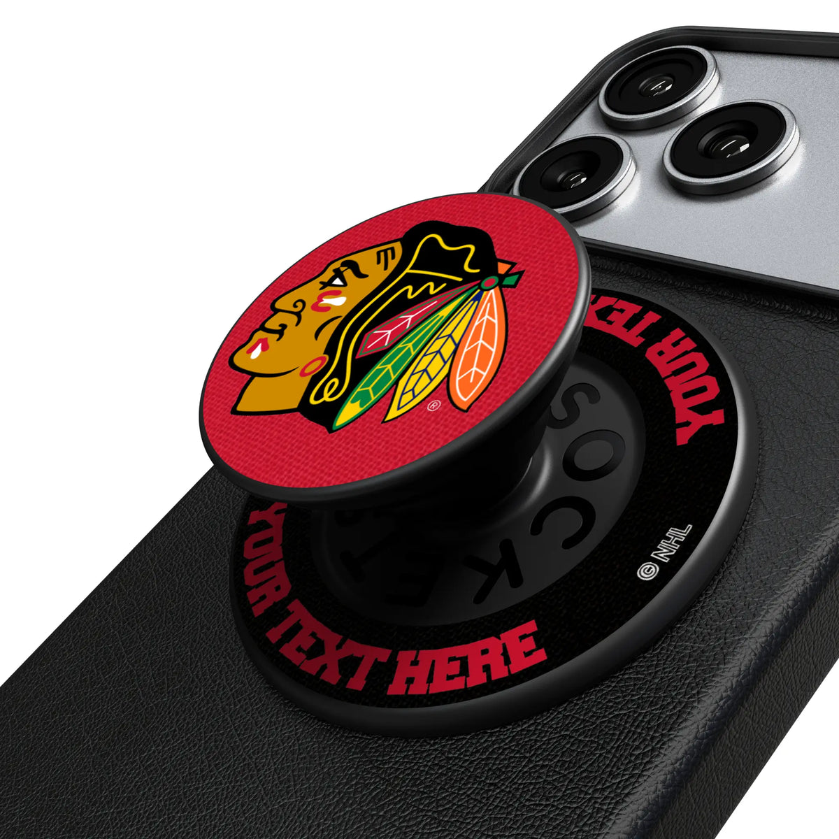 Chicago Blackhawks Personalized Endzone Solid Popsockets Round Magnetic