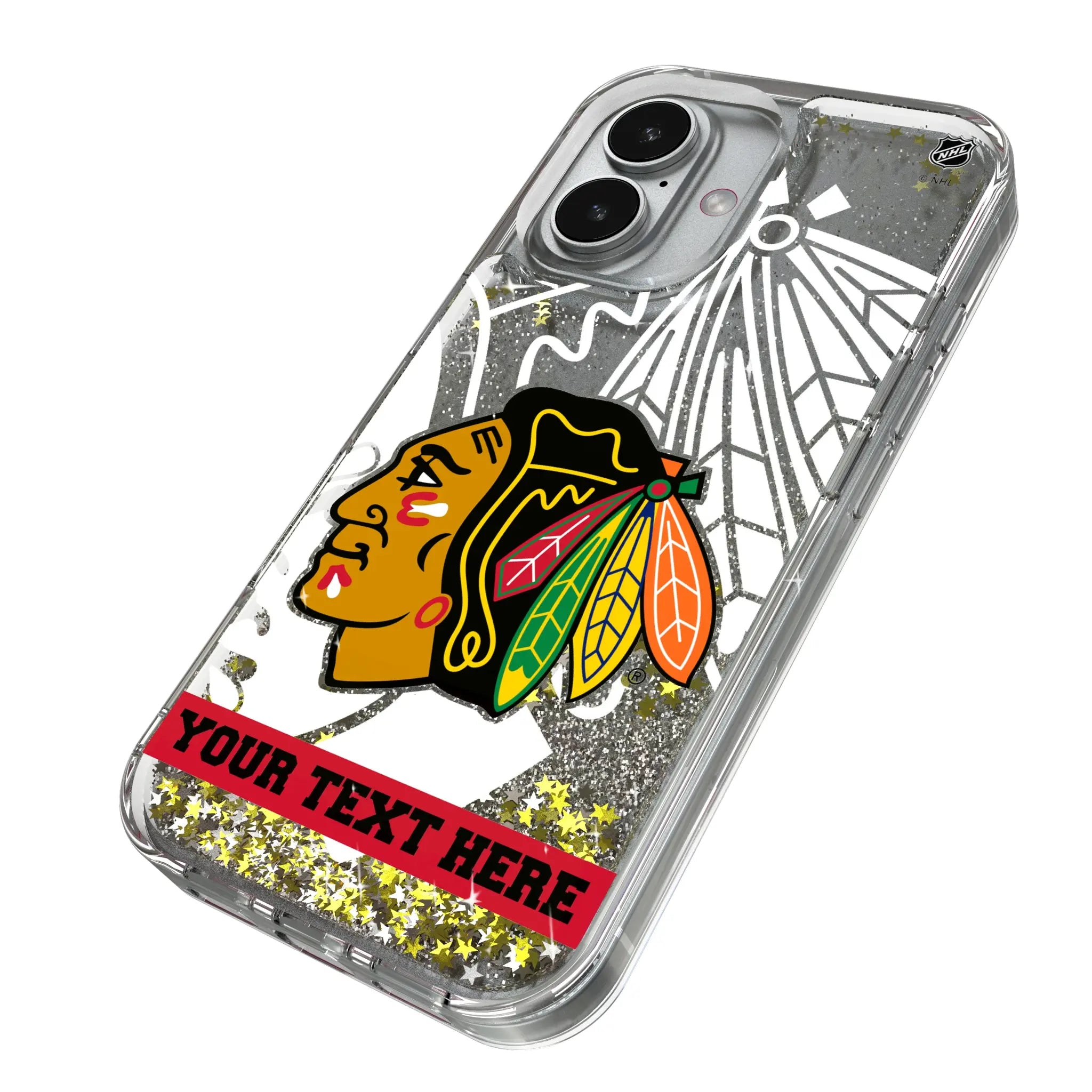 Chicago Blackhawks Personalized Tilt iPhone Glitter Phone Case for Apple iPhone - Isometric View