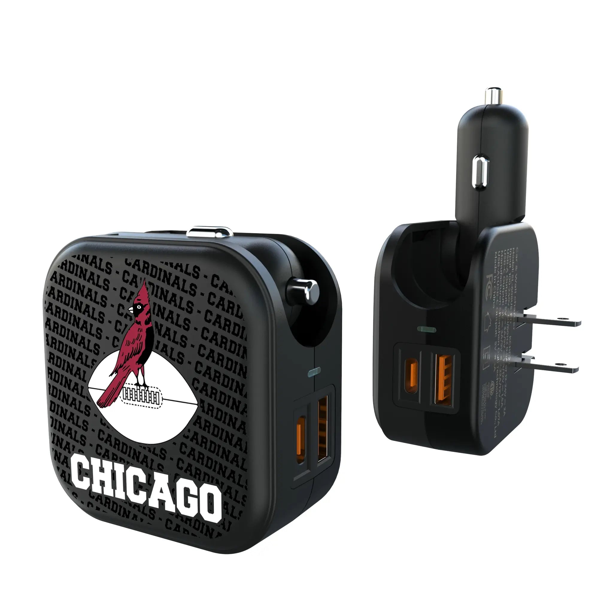 Chicago Cardinals 1947-1959 Historic Collection Text Backdrop 2 in 1 USB A/C Charger