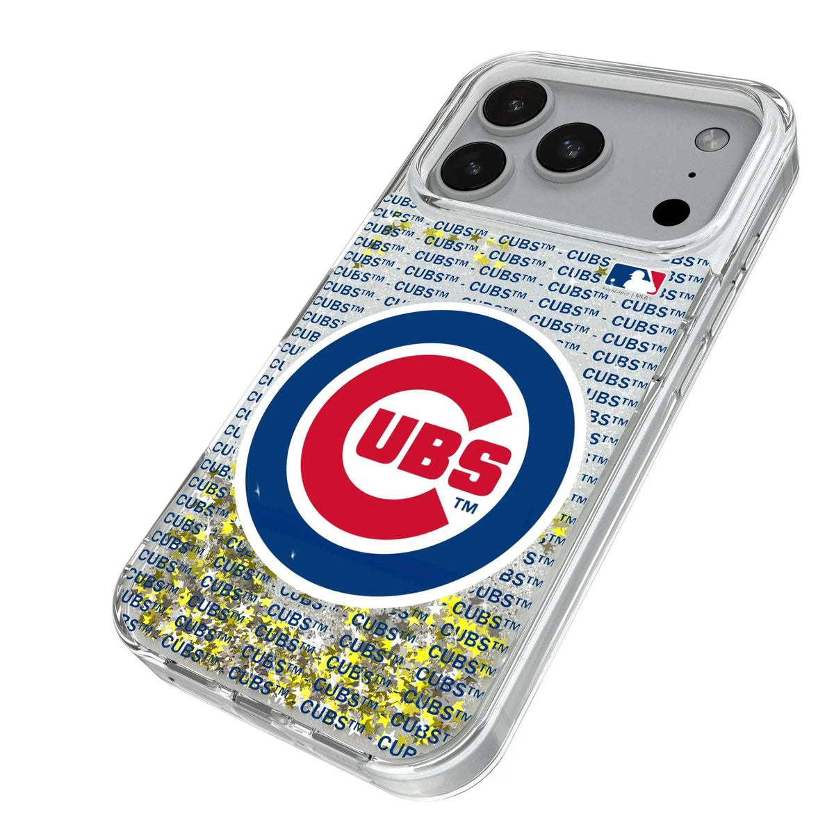 Chicago Cubs Text Backdrop iPhone Glitter Phone Case for Apple iPhone - Isometric View#Device_iPhone 18 Pro