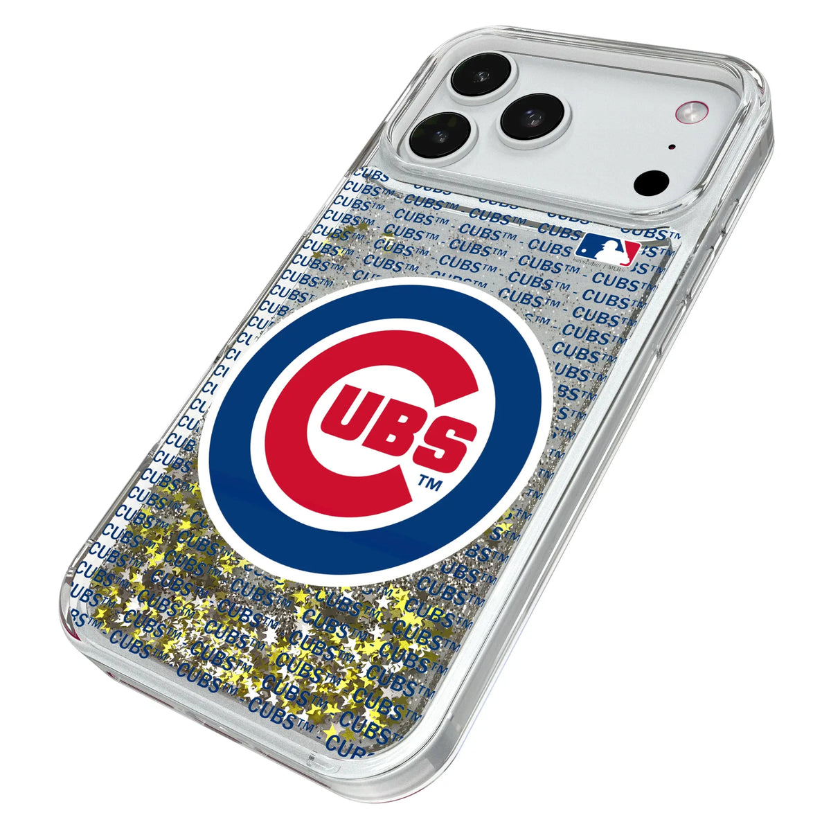 Chicago Cubs Text Backdrop iPhone Glitter Phone Case for Apple iPhone - Isometric View#Device_iPhone 18 Pro Max