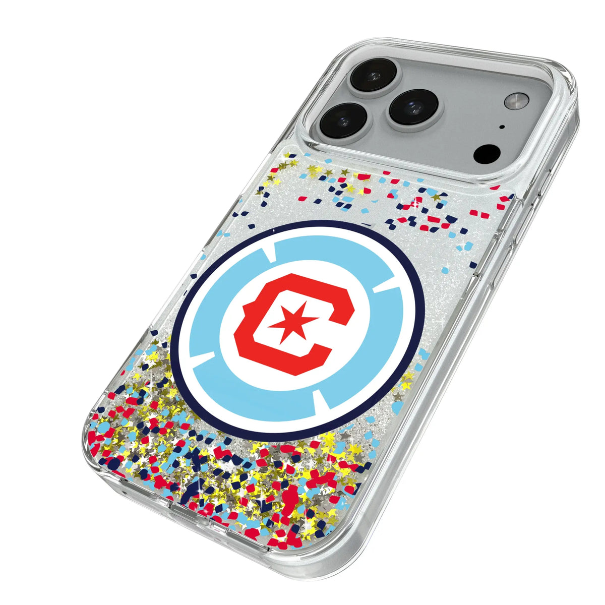 Chicago Fire Confetti iPhone Glitter Phone Case for Apple iPhone - Isometric View#Device_iPhone 18 Pro