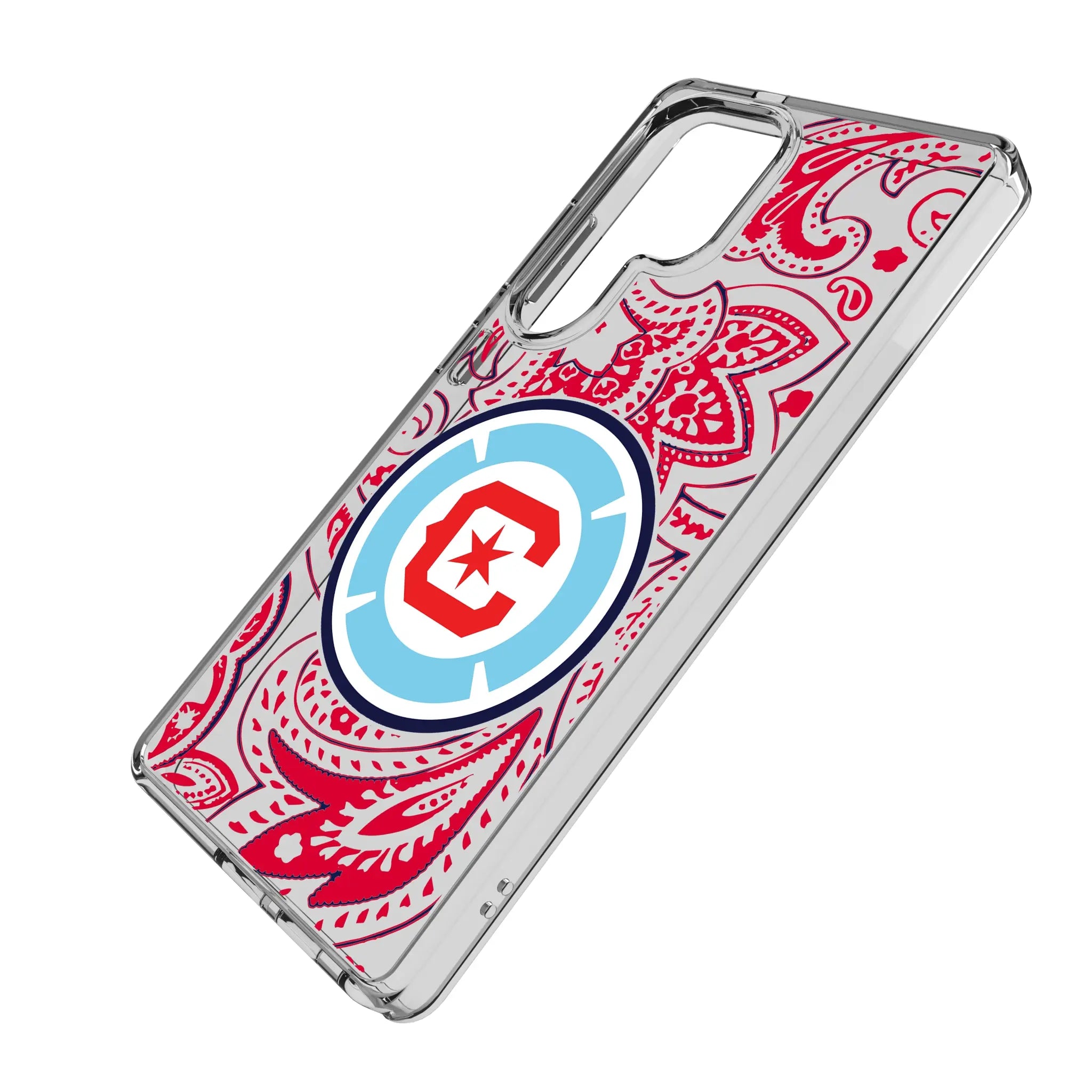Chicago Fire Paisley Galaxy Clear Phone Case for Samsung Galaxy - Isometric View#Device_Galaxy S25 Ultra