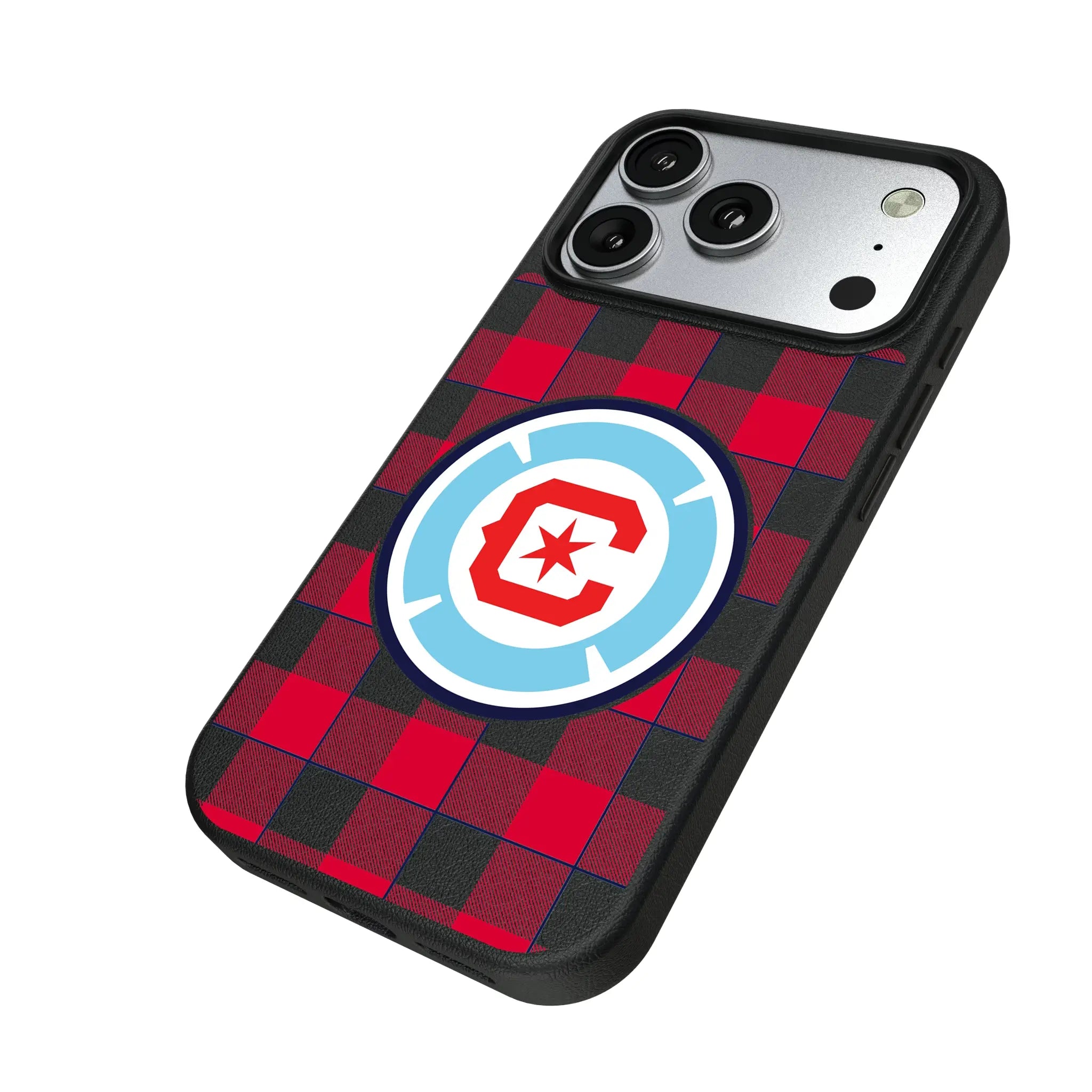 Chicago Fire Plaid iPhone MagSafe Compatible Phone Case for Apple iPhone - Isometric View#Device_iPhone 17 Pro