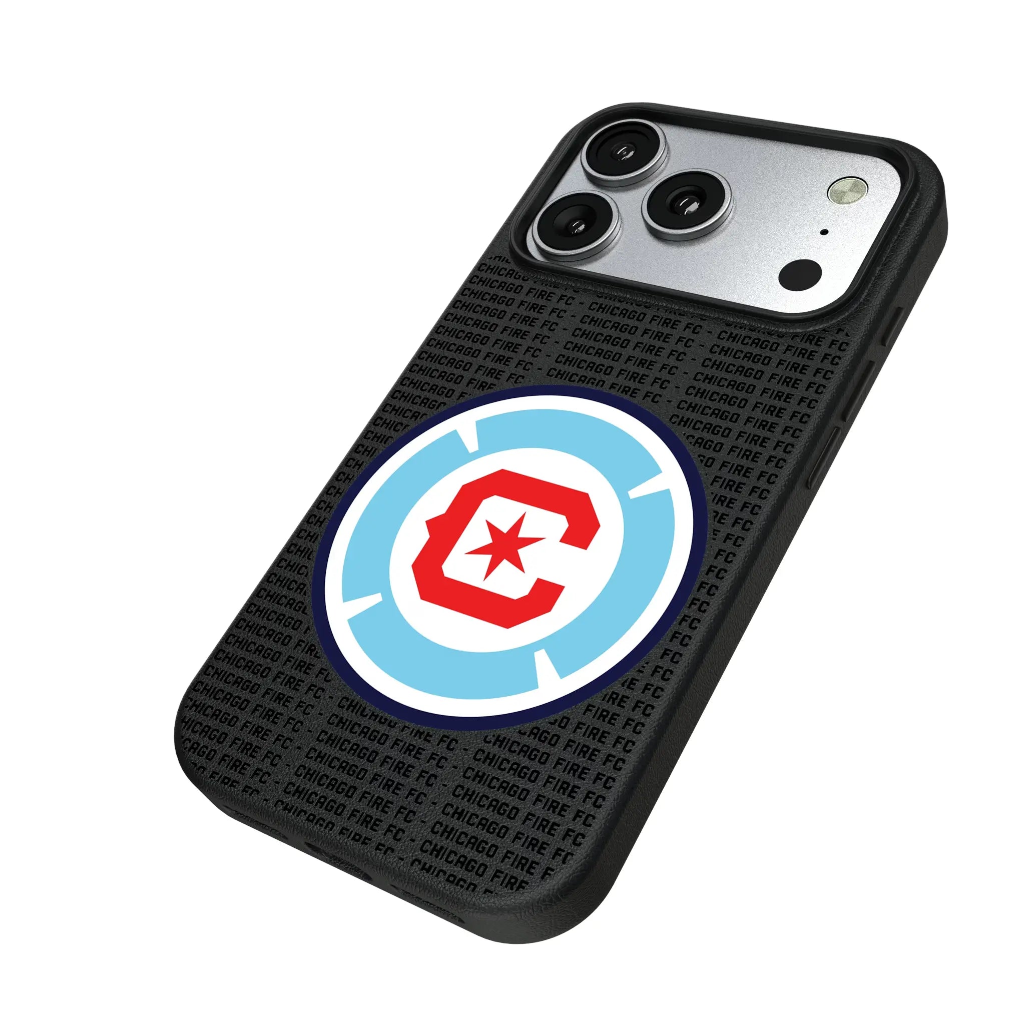 Chicago Fire Text Backdrop iPhone MagSafe Compatible Phone Case for Apple iPhone - Isometric View#Device_iPhone 17 Pro