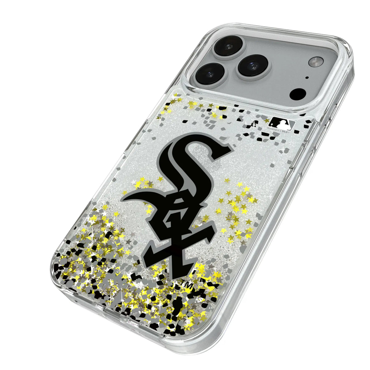 Chicago White Sox Confetti iPhone Glitter Phone Case for Apple iPhone - Isometric View#Device_iPhone 18 Pro
