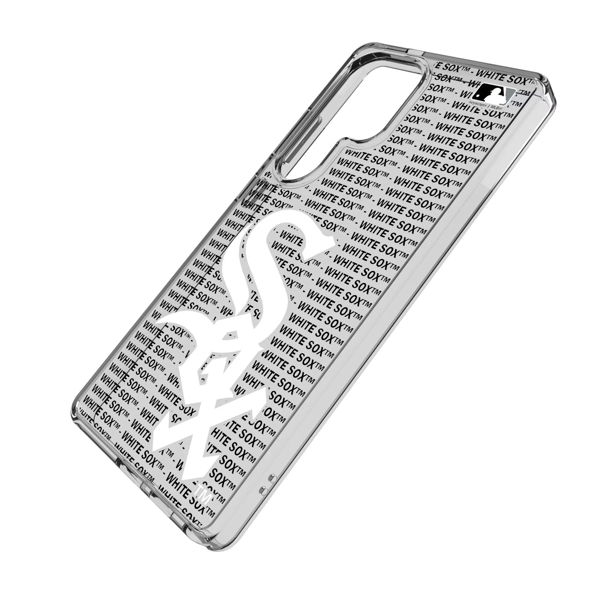 Chicago White Sox Text Backdrop Galaxy Clear Phone Case for Samsung Galaxy - Isometric View#Device_Galaxy S25 Ultra