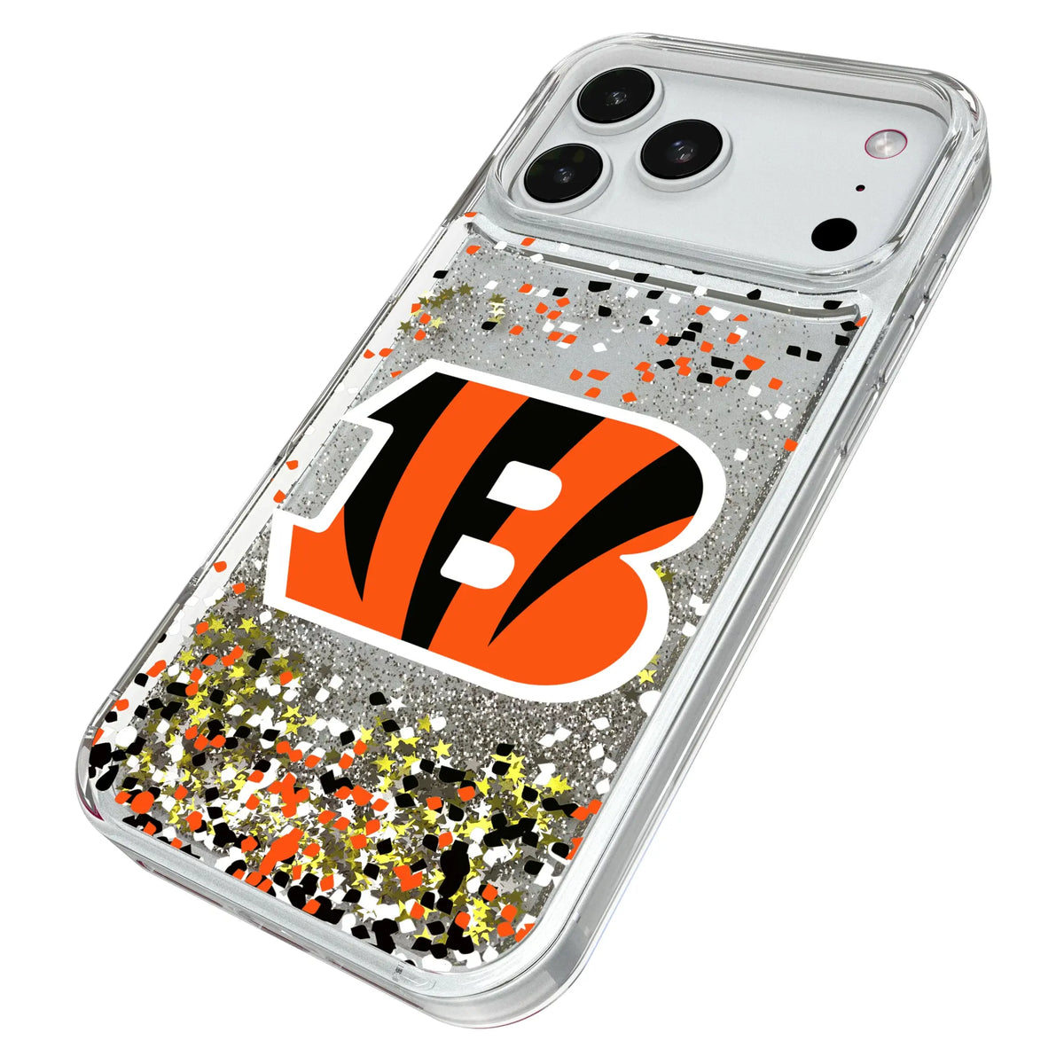 Cincinnati Bengals Confetti iPhone Glitter Phone Case for Apple iPhone - Isometric View#Device_iPhone 18 Pro Max