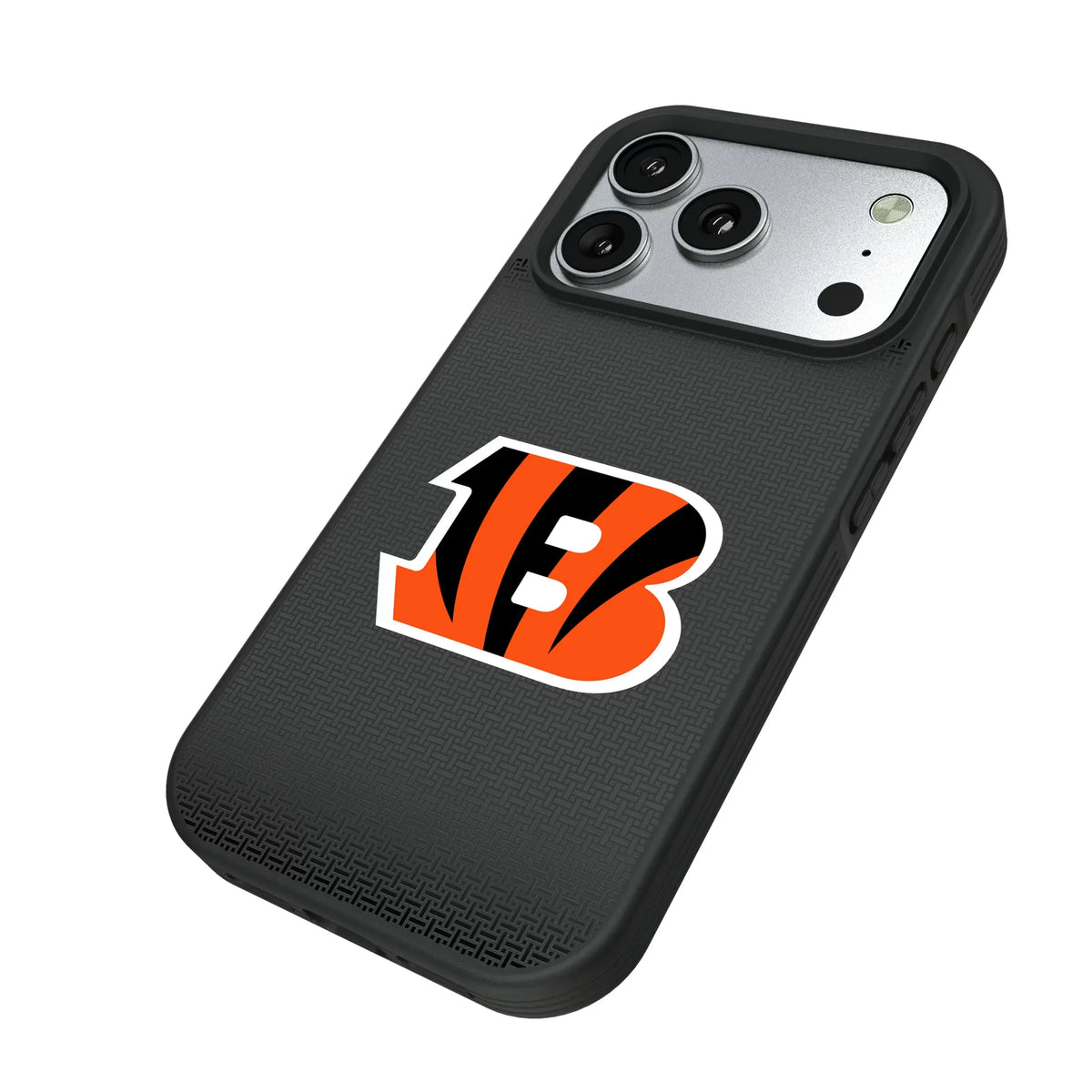 Cincinnati Bengals Linen iPhone Bump Phone Case for Apple iPhone - Isometric View#Device_iPhone 17 Pro