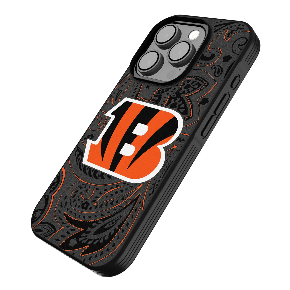 Cincinnati Bengals Paisley iPhone Bump Phone Case for Apple iPhone - Isometric View