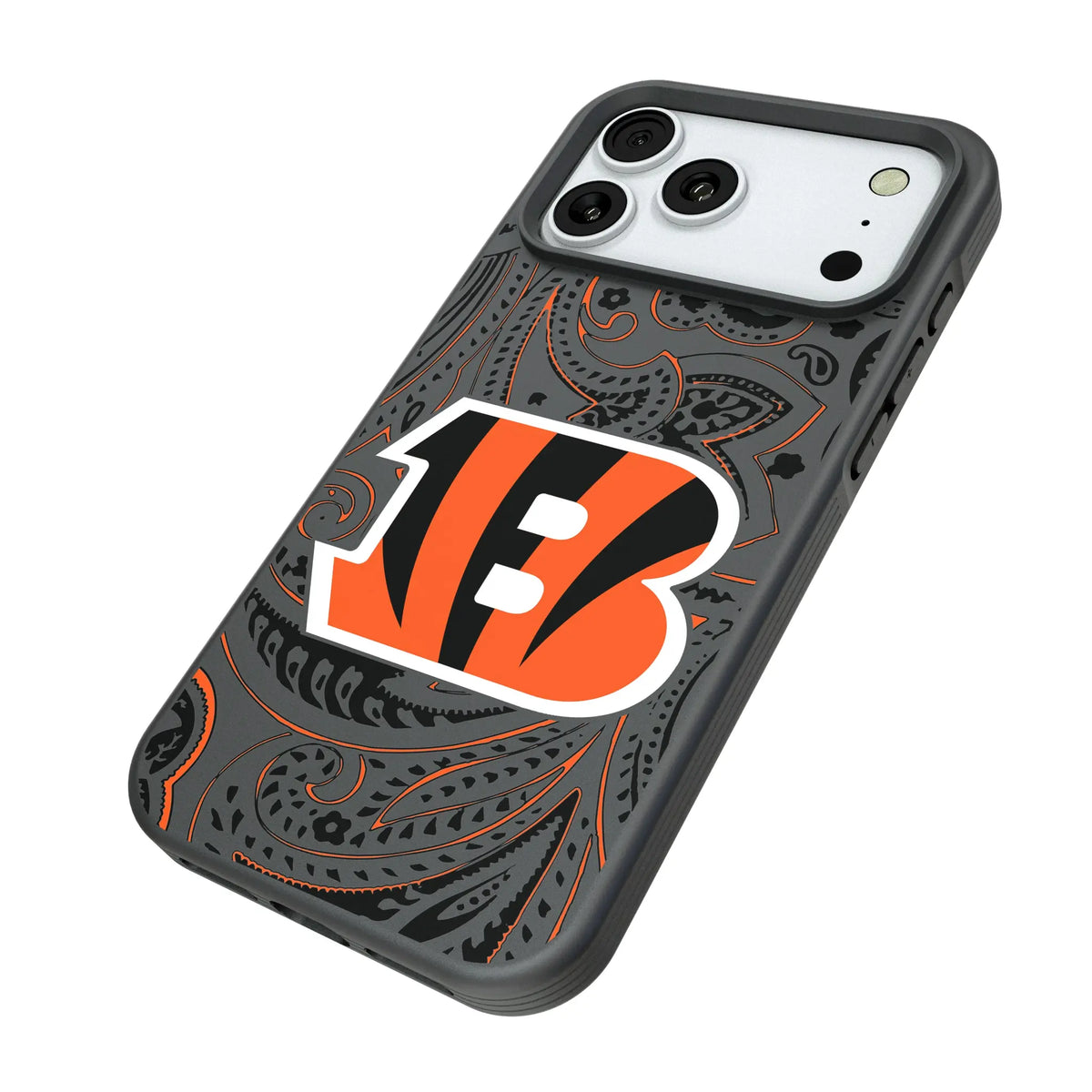 Cincinnati Bengals Paisley iPhone Bump Phone Case for Apple iPhone - Isometric View#Device_iPhone 18 Pro Max
