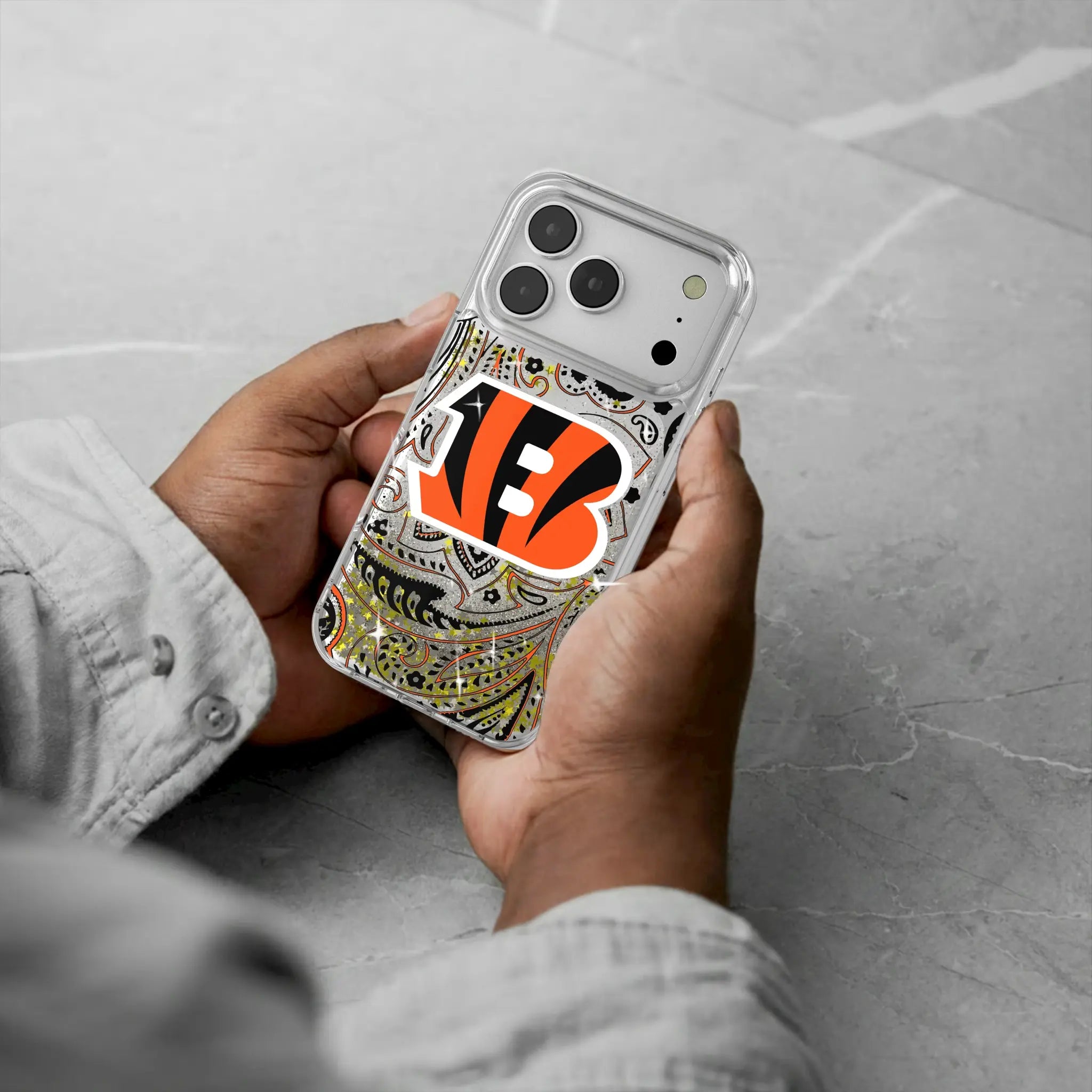 Cincinnati Bengals Paisley iPhone Glitter Phone Case for Apple iPhone - Lifestyle