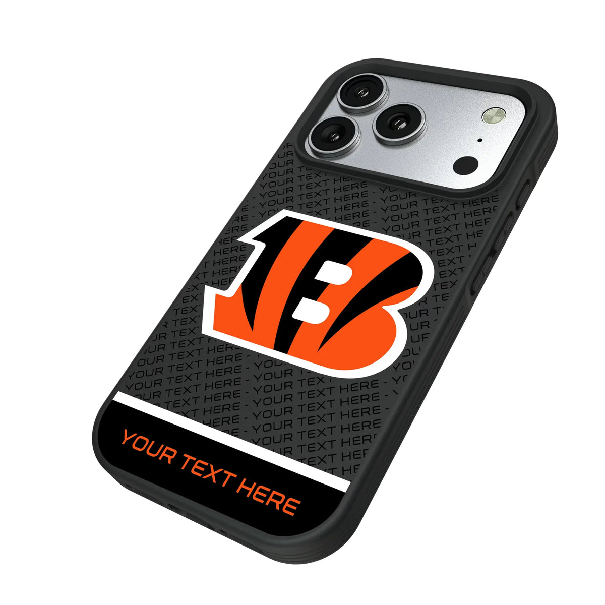 Cincinnati Bengals Personalized EndZone Plus iPhone Bump Phone Case for Apple iPhone - Isometric View#Device_iPhone 17 Pro