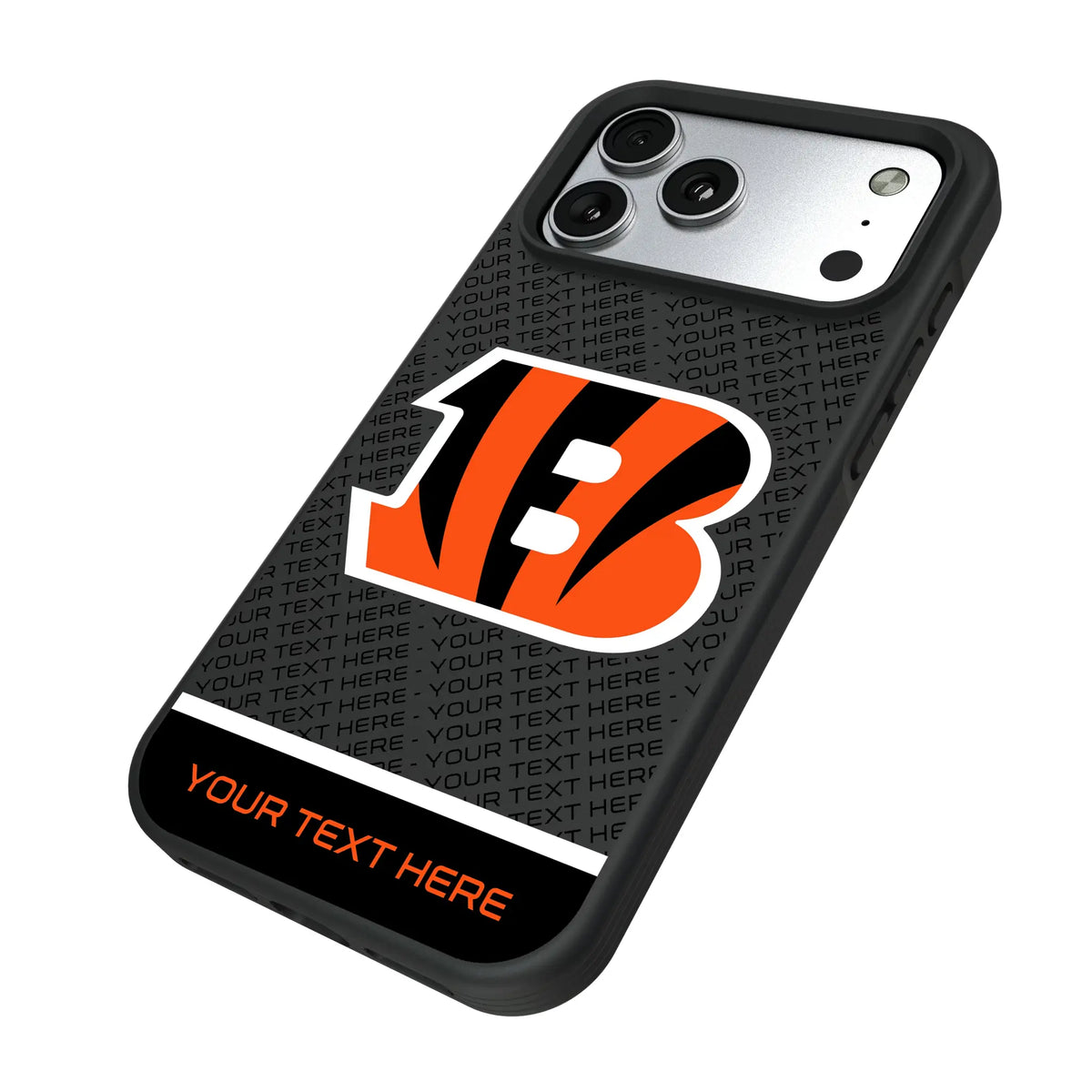Cincinnati Bengals Personalized EndZone Plus iPhone Bump Phone Case for Apple iPhone - Isometric View#Device_iPhone 17 Pro Max