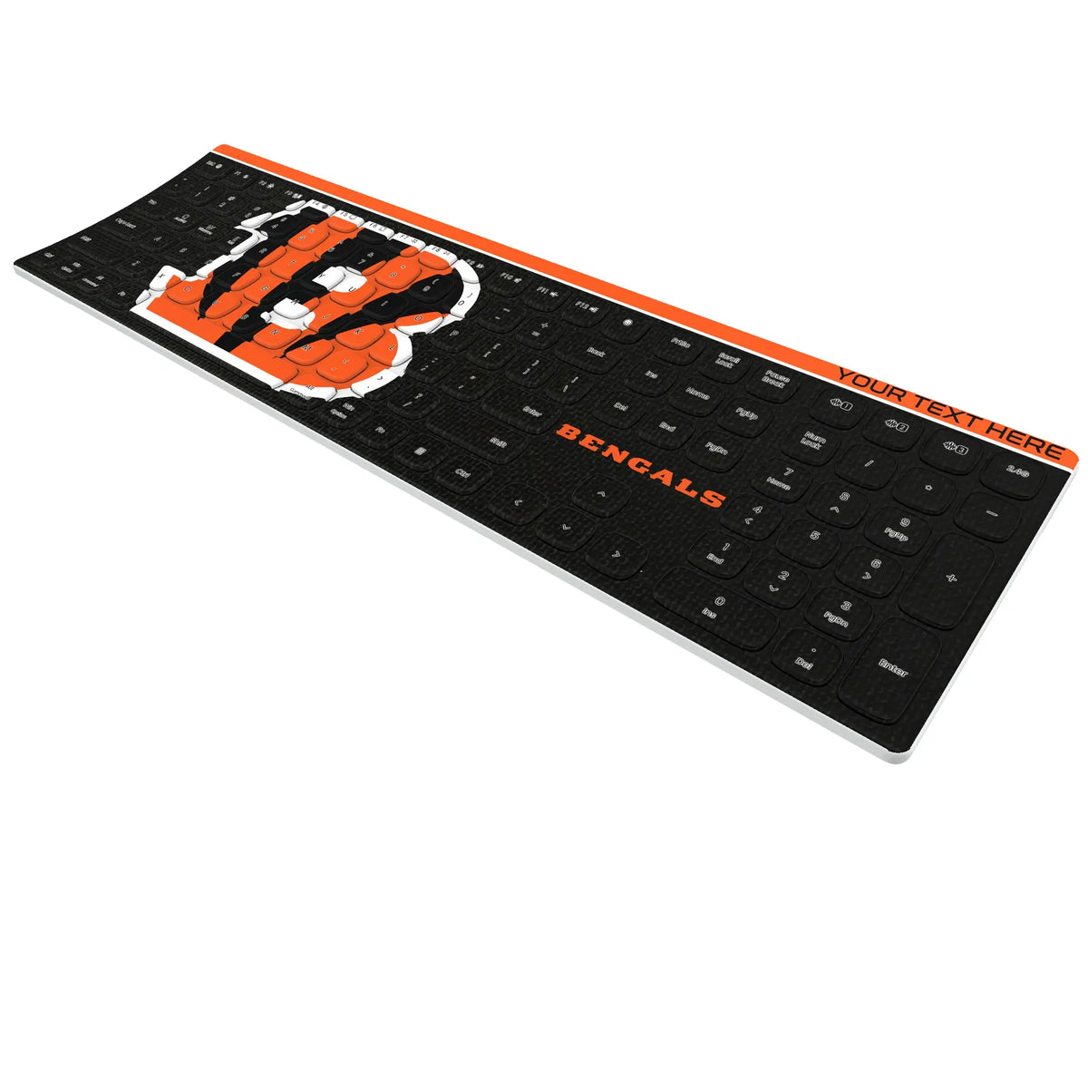 Cincinnati Bengals Personalized Endzone Solid KKB605 Curved Wireless Keyboard - Isometric View