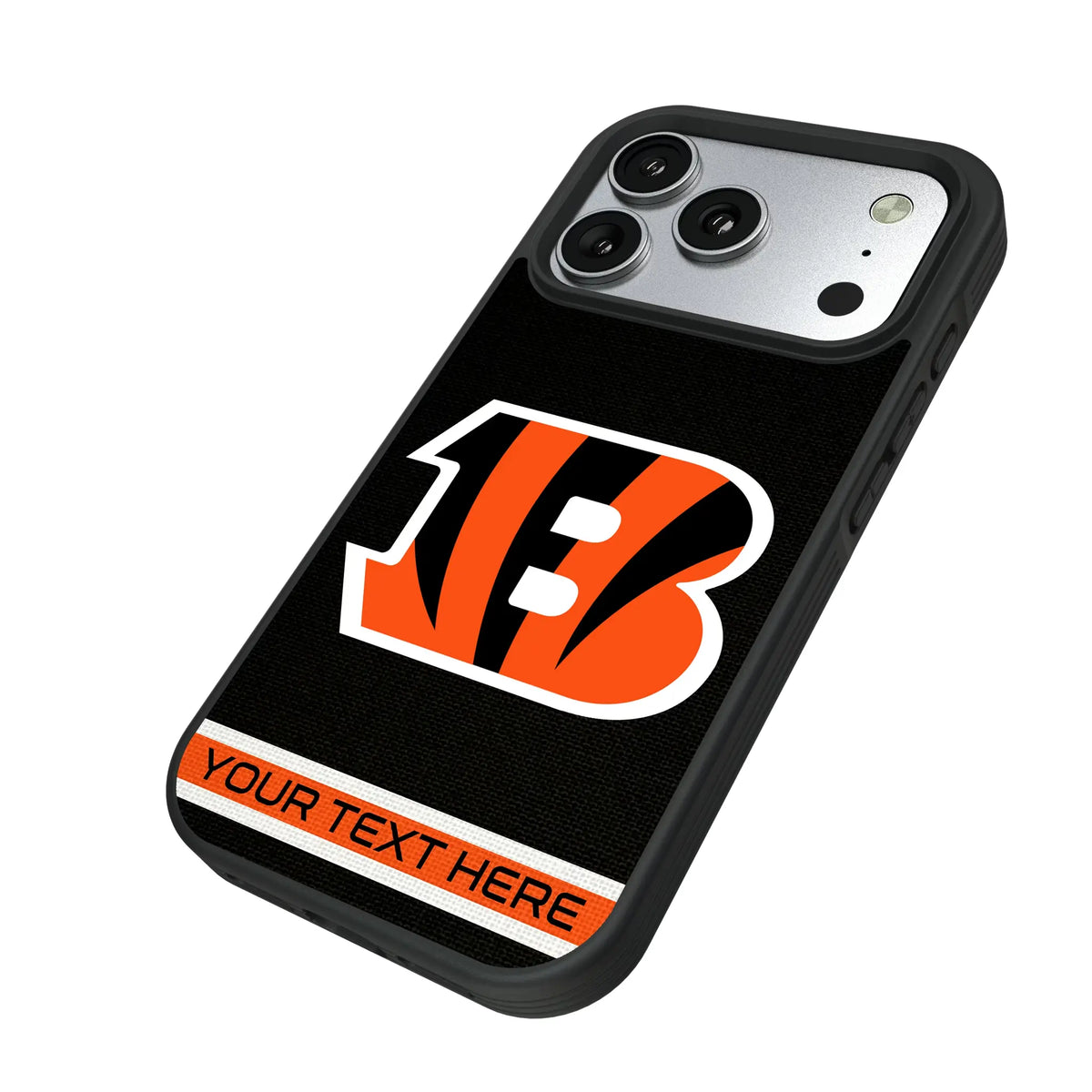 Cincinnati Bengals Personalized Stripe iPhone Bump Phone Case for Apple iPhone - Isometric View#Device_iPhone 17 Pro