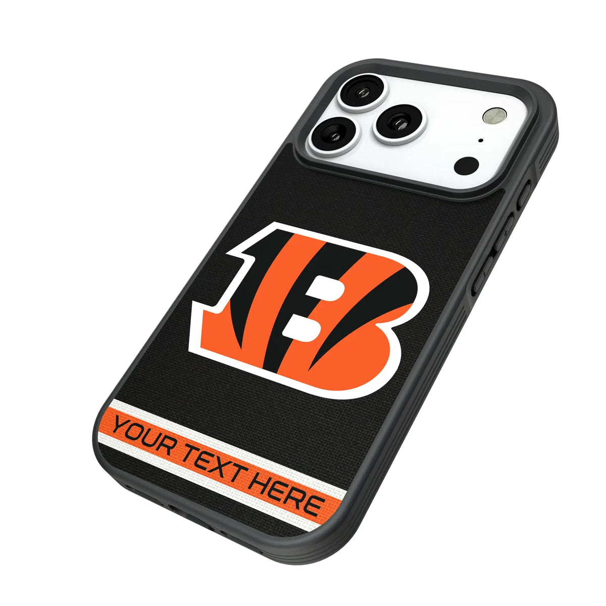 Cincinnati Bengals Personalized Stripe iPhone Bump Phone Case for Apple iPhone - Isometric View#Device_iPhone 18 Pro