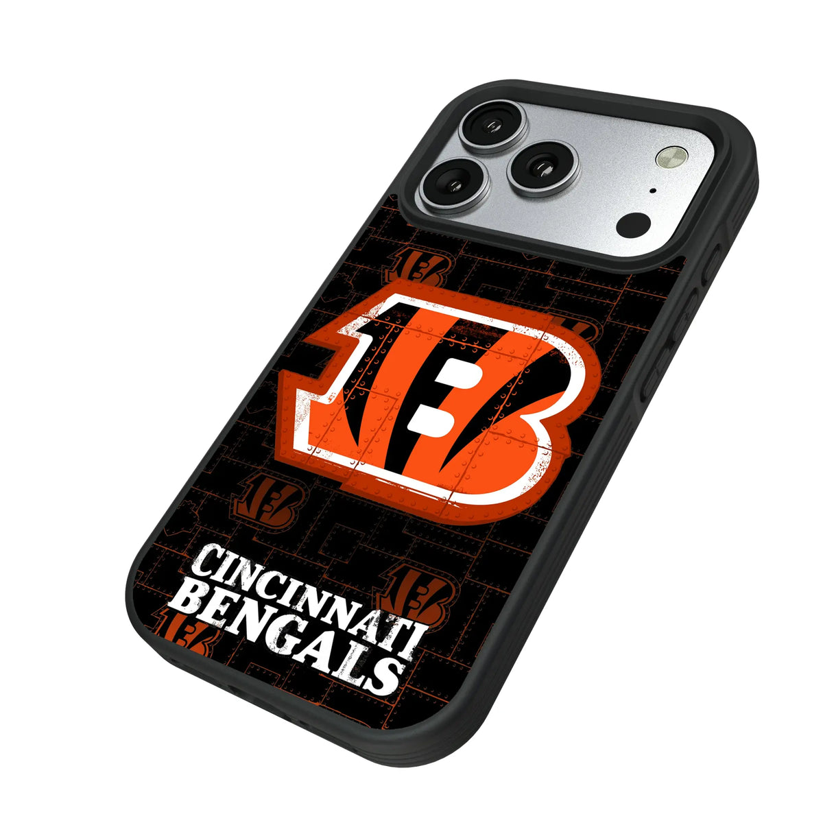 Cincinnati Bengals Rivet iPhone Bump Phone Case for Apple iPhone - Isometric View#Device_iPhone 17 Pro