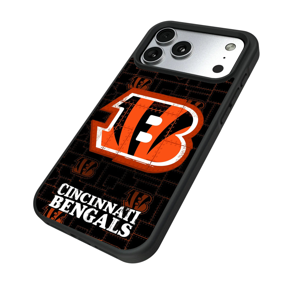 Cincinnati Bengals Rivet iPhone Bump Phone Case for Apple iPhone - Isometric View#Device_iPhone 17 Pro Max