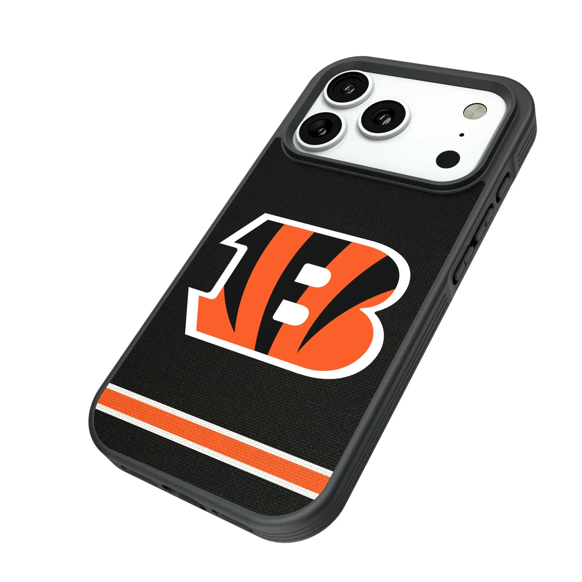 Cincinnati Bengals Stripe iPhone Bump Phone Case for Apple iPhone - Isometric View#Device_iPhone 18 Pro