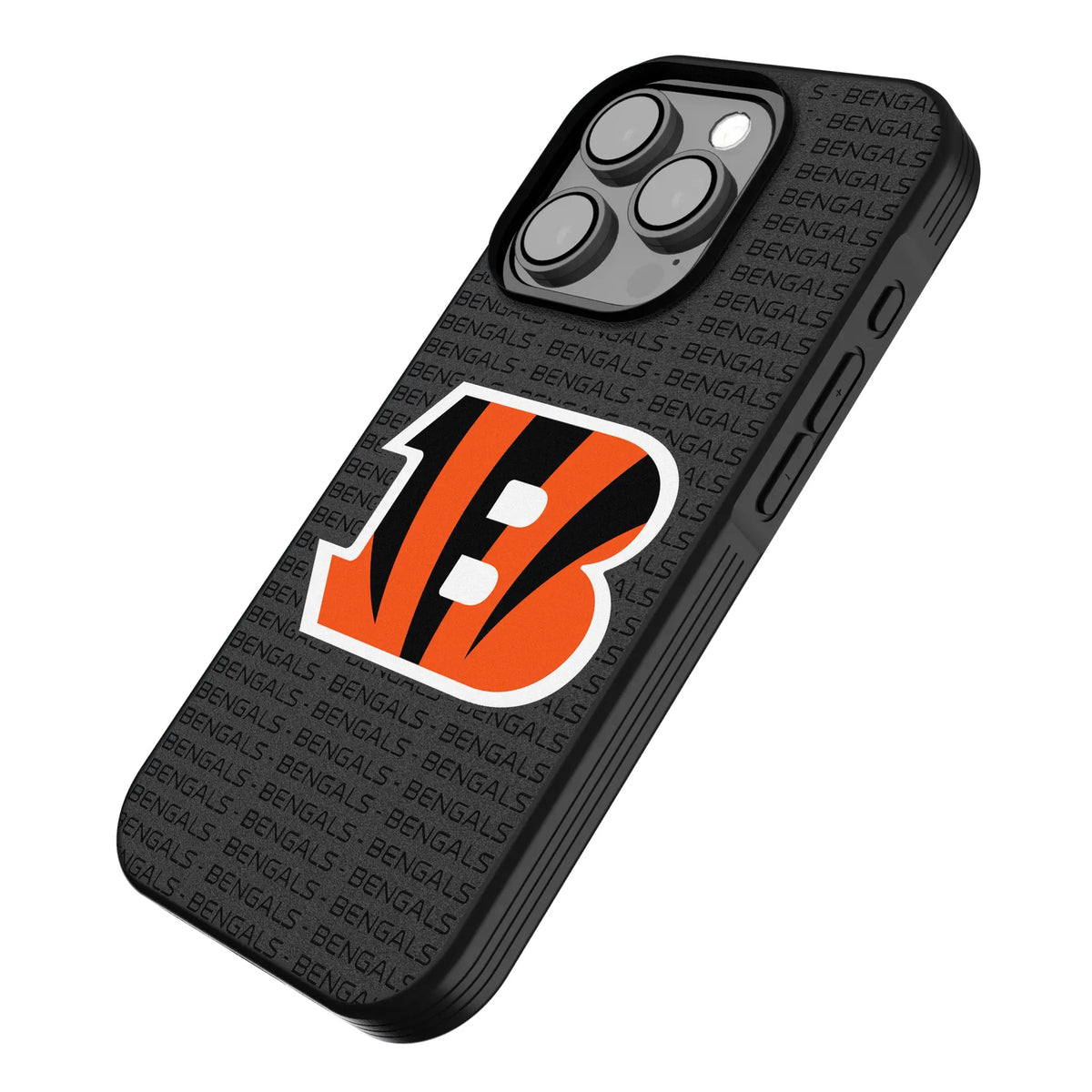 Cincinnati Bengals Text Backdrop iPhone Bump Phone Case for Apple iPhone - Isometric View