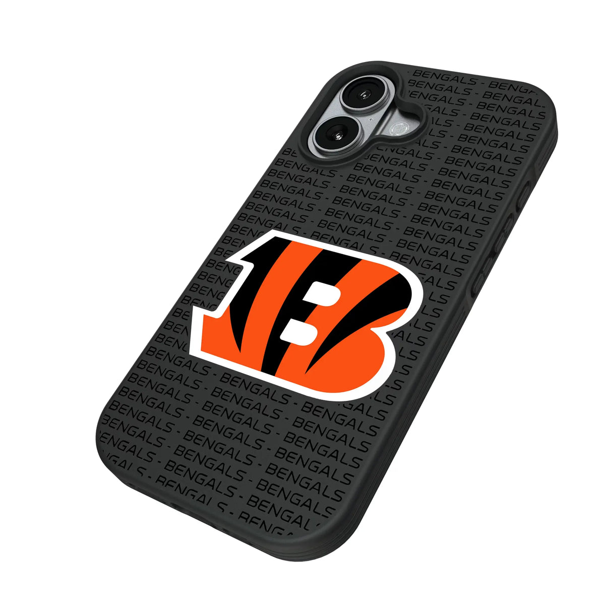 Cincinnati Bengals Text Backdrop iPhone Bump Phone Case for Apple iPhone - Isometric View#Device_iPhone 17