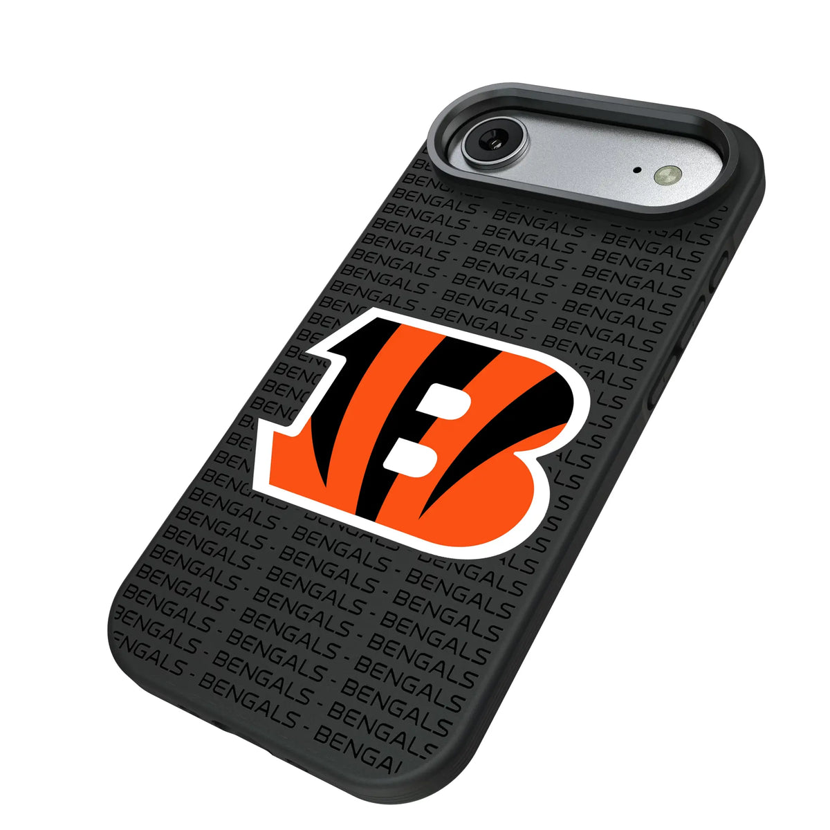 Cincinnati Bengals Text Backdrop iPhone Bump Phone Case for Apple iPhone - Isometric View#Device_iPhone Air