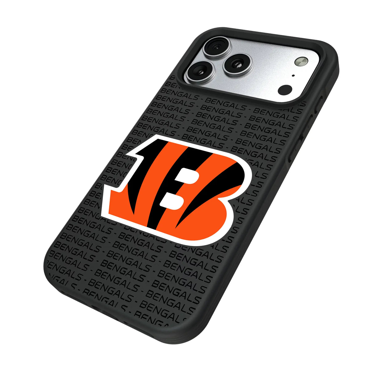 Cincinnati Bengals Text Backdrop iPhone Bump Phone Case for Apple iPhone - Isometric View#Device_iPhone 17 Pro Max