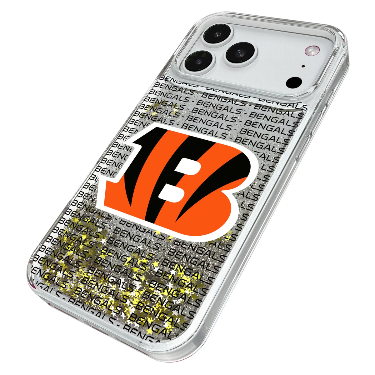 Cincinnati Bengals Text Backdrop iPhone Glitter Phone Case for Apple iPhone - Isometric View#Device_iPhone 18 Pro Max