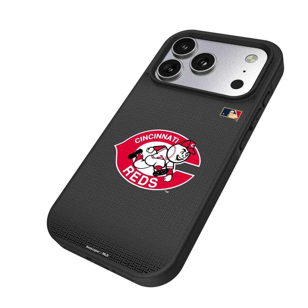 Cincinnati Reds 1974-1992 - Cooperstown Collection Linen iPhone Bump Phone Case for Apple iPhone - Isometric View#Device_iPhone 17 Pro