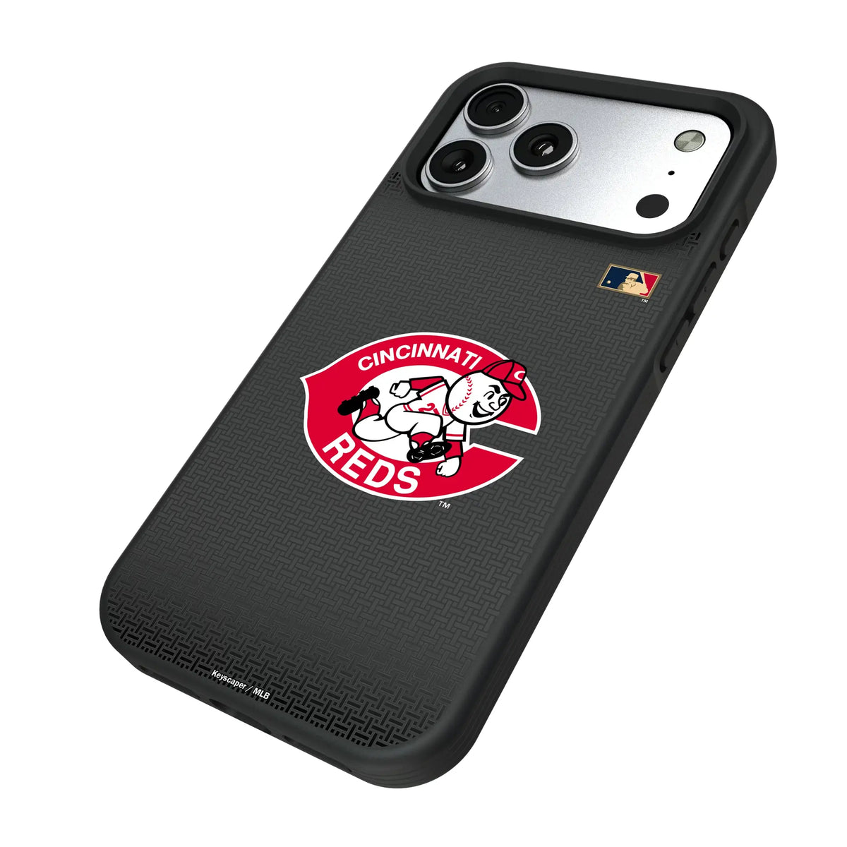 Cincinnati Reds 1974-1992 - Cooperstown Collection Linen iPhone Bump Phone Case for Apple iPhone - Isometric View#Device_iPhone 17 Pro Max