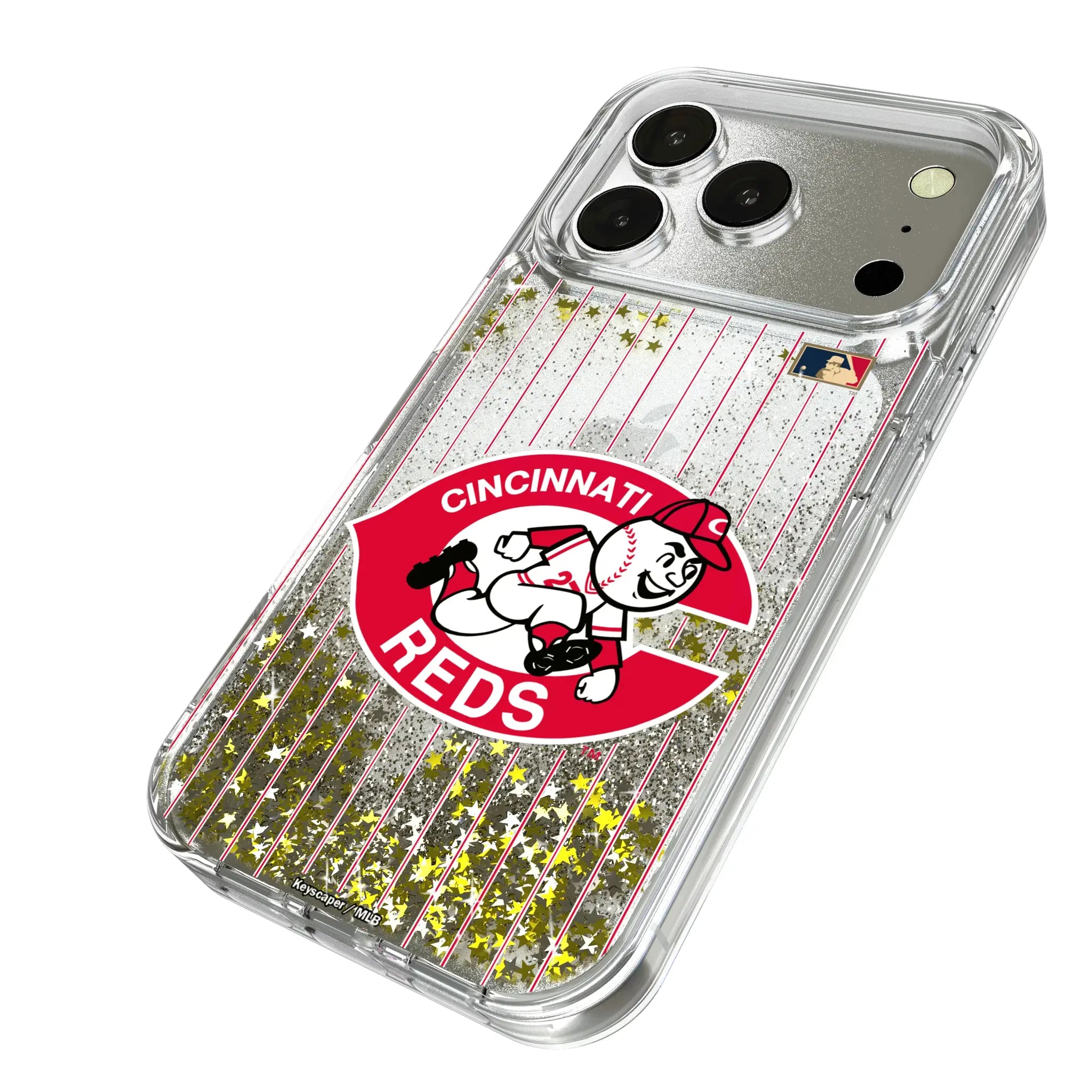 Cincinnati Reds 1974-1992 - Cooperstown Collection Pinstripe iPhone Glitter Phone Case for Apple iPhone - Isometric View