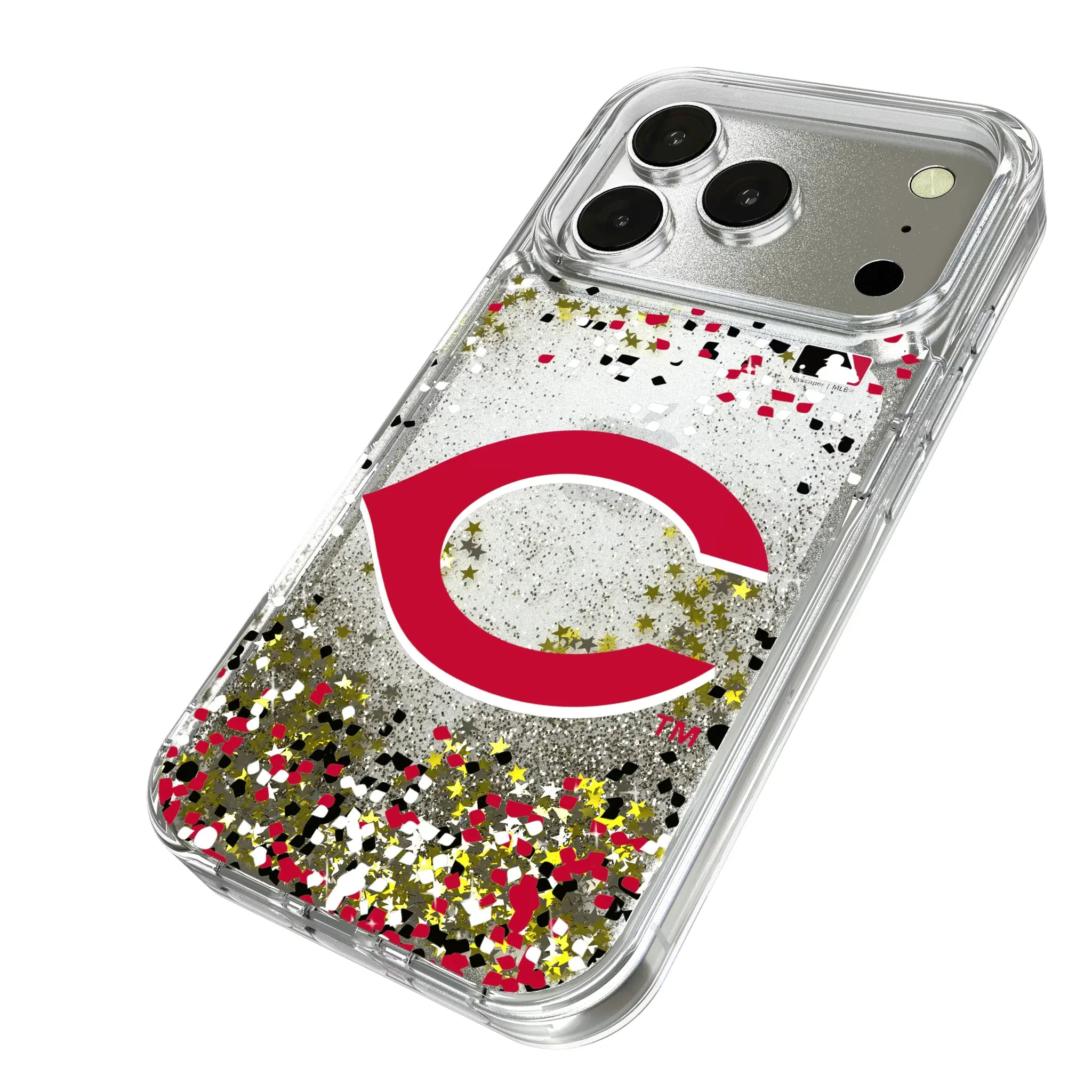 Cincinnati Reds Confetti iPhone Glitter Phone Case for Apple iPhone - Isometric View
