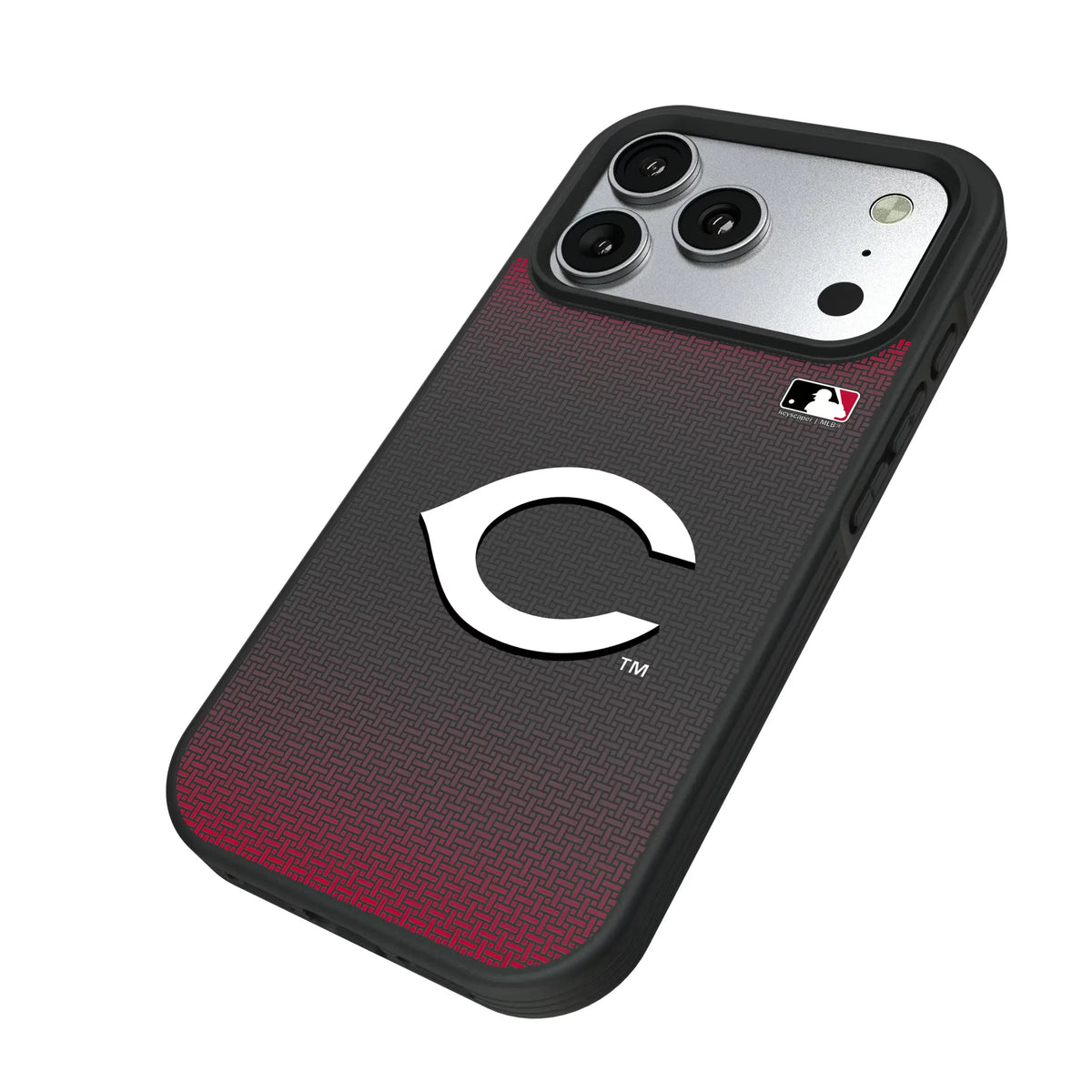 Cincinnati Reds Linen iPhone Bump Phone Case for Apple iPhone - Isometric View#Device_iPhone 17 Pro