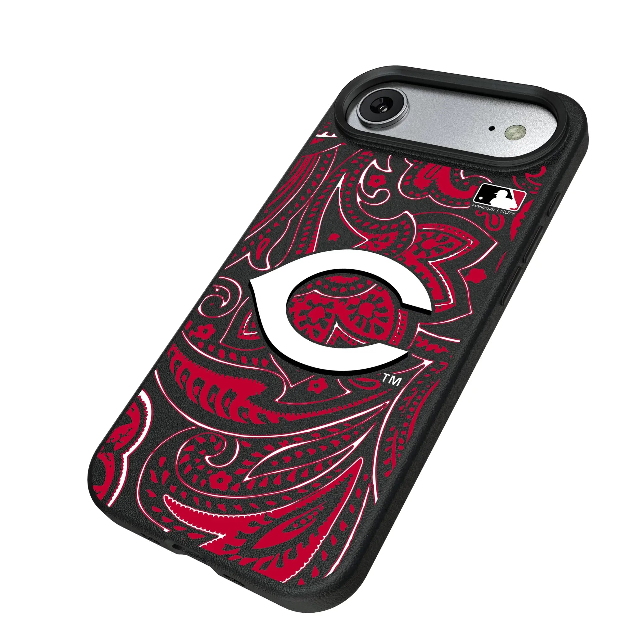 Cincinnati Reds Paisley iPhone MagSafe Compatible Phone Case for Apple iPhone - Isometric View#Device_iPhone Air