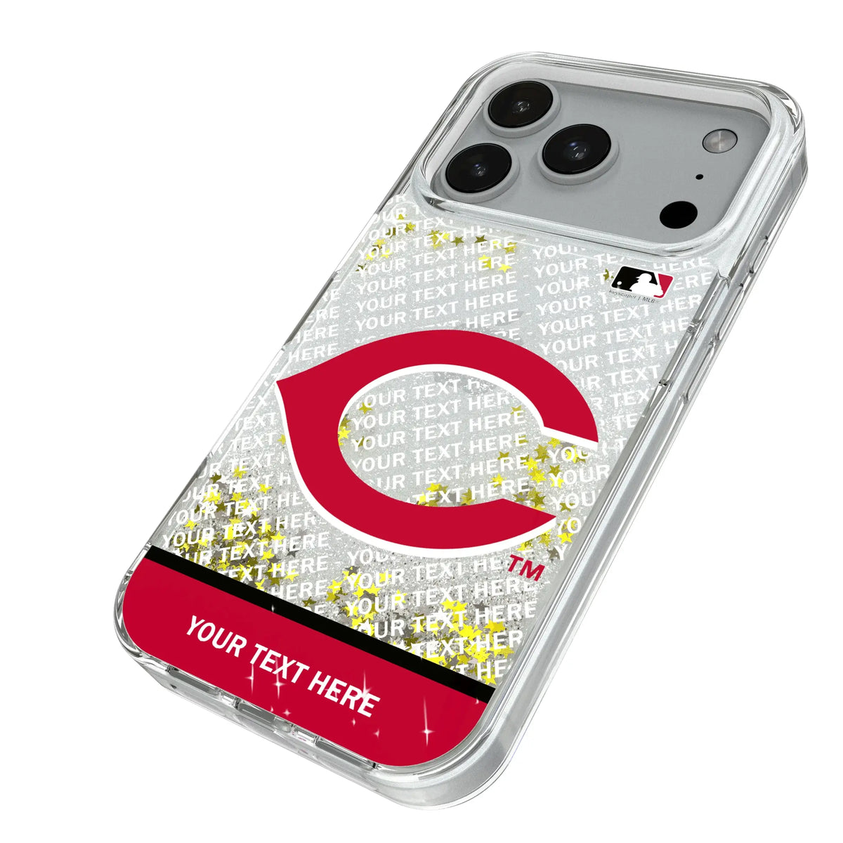 Cincinnati Reds Personalized EndZone Plus iPhone Glitter Phone Case for Apple iPhone - Isometric View#Device_iPhone 18 Pro