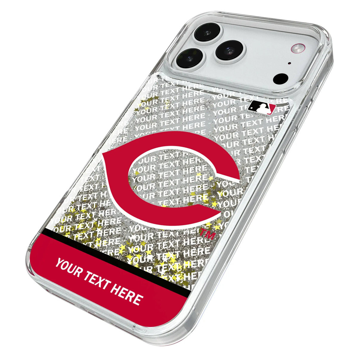 Cincinnati Reds Personalized EndZone Plus iPhone Glitter Phone Case for Apple iPhone - Isometric View#Device_iPhone 18 Pro Max