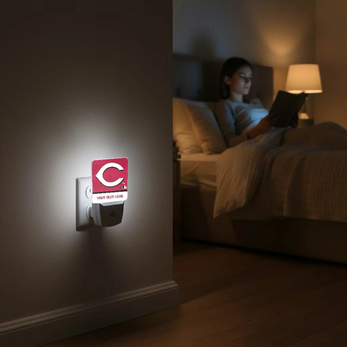 Cincinnati Reds Personalized Endzone Solid Night Light 2-Pack - Lifestyle