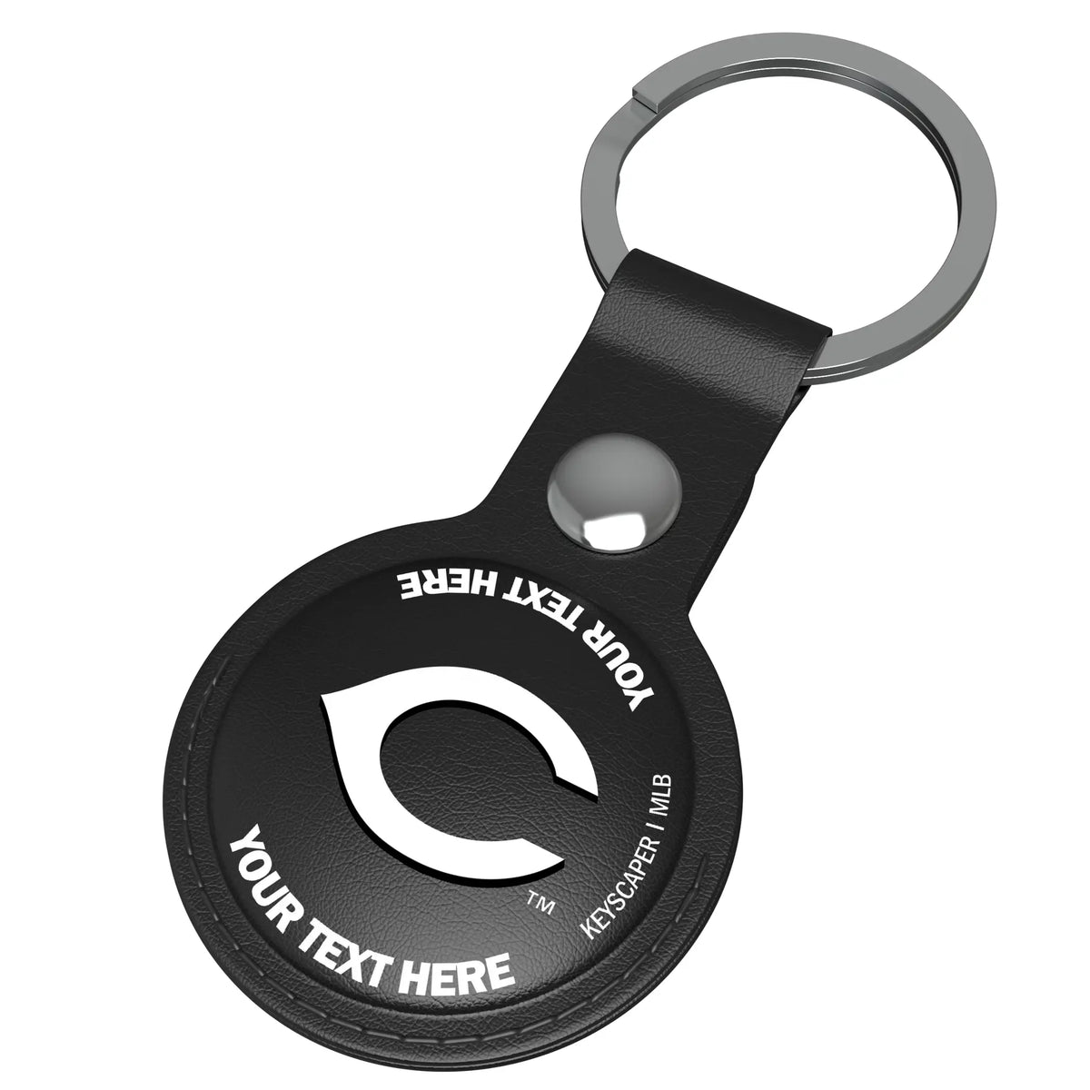 Cincinnati Reds Personalized Insignia AirTag Black Airtag Holder - Isometric View