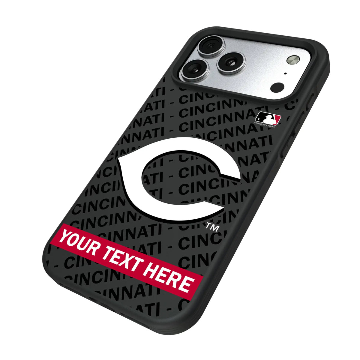 Cincinnati Reds Personalized Tilt iPhone Bump Phone Case for Apple iPhone - Isometric View#Device_iPhone 17 Pro Max