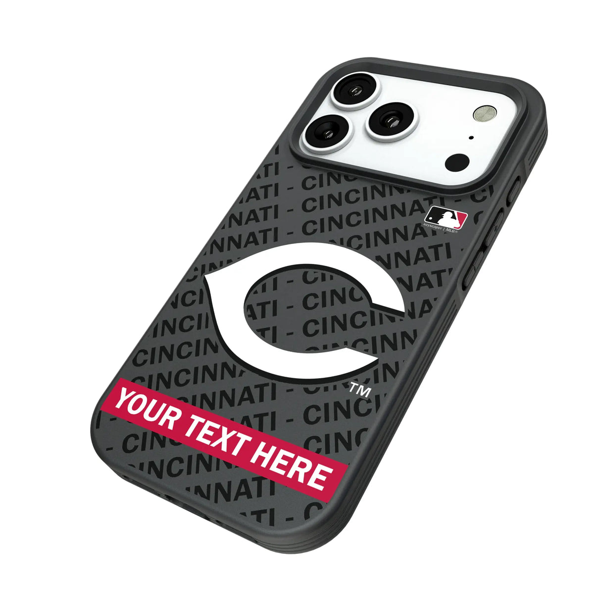 Cincinnati Reds Personalized Tilt iPhone Bump Phone Case for Apple iPhone - Isometric View#Device_iPhone 18 Pro