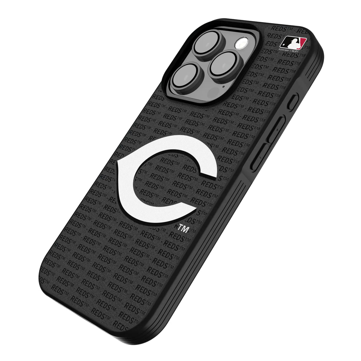 Cincinnati Reds Text Backdrop iPhone Bump Phone Case for Apple iPhone - Isometric View