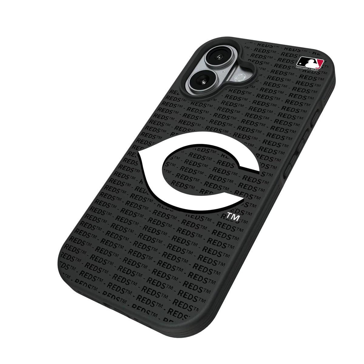 Cincinnati Reds Text Backdrop iPhone Bump Phone Case for Apple iPhone - Isometric View#Device_iPhone 17