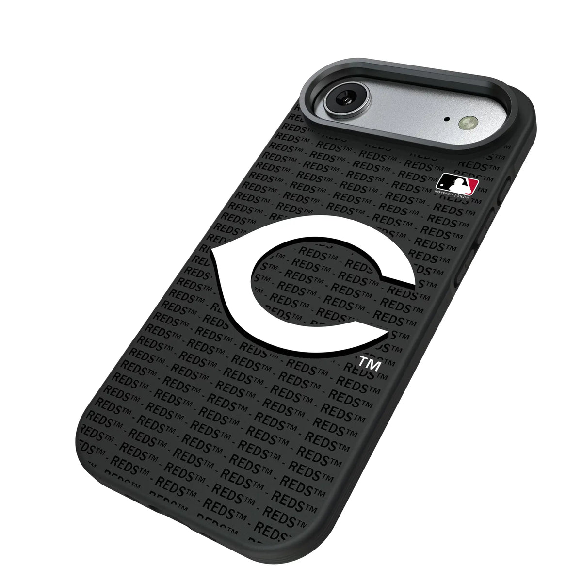 Cincinnati Reds Text Backdrop iPhone Bump Phone Case for Apple iPhone - Isometric View#Device_iPhone Air