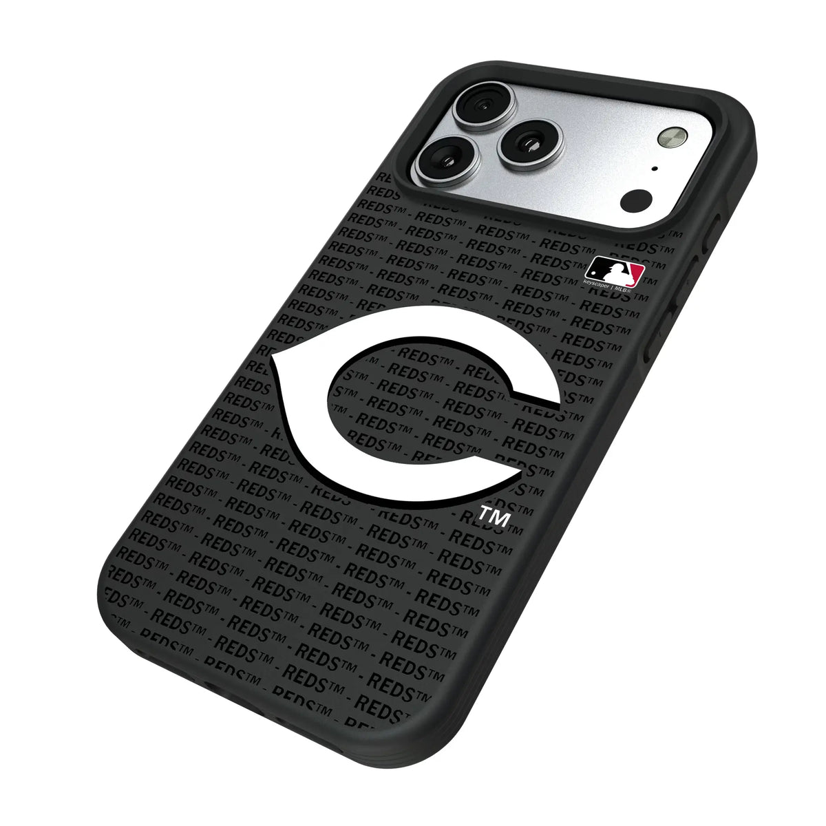 Cincinnati Reds Text Backdrop iPhone Bump Phone Case for Apple iPhone - Isometric View#Device_iPhone 17 Pro Max
